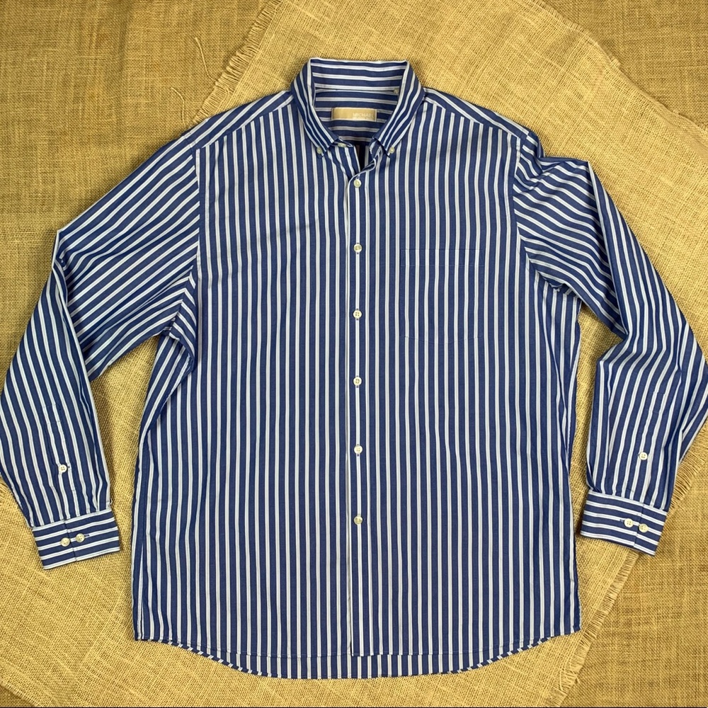 Michael Kors Shirt 16 1/2 34/35 Cotton Blue White